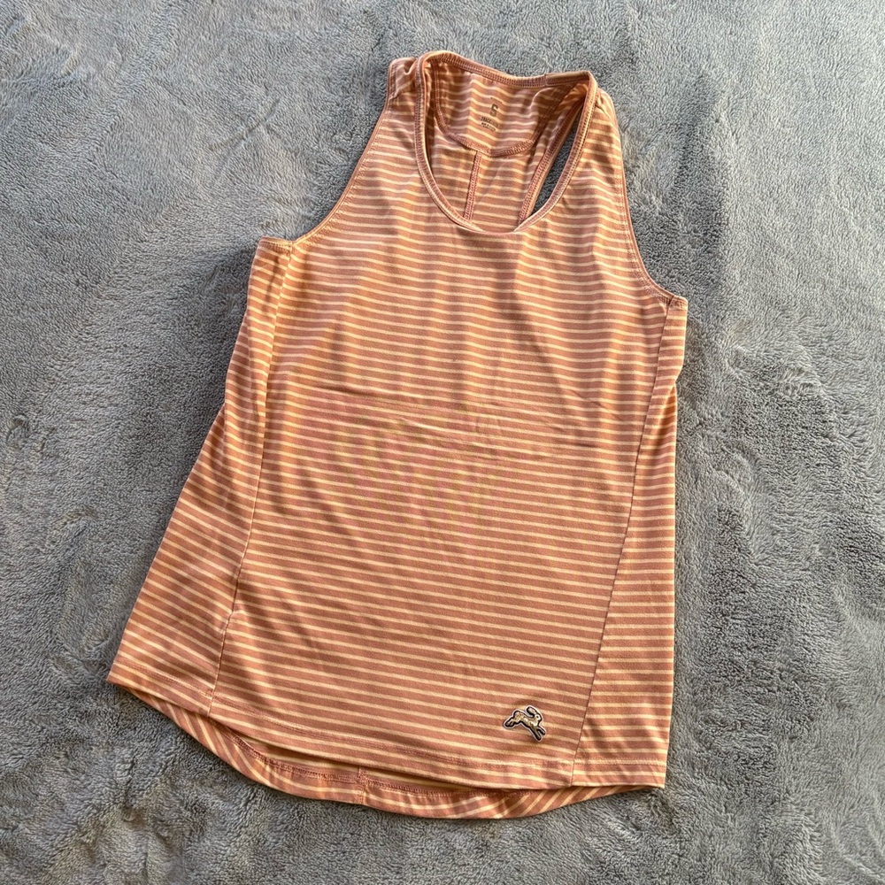 Tracksmith Rust and Cream Striped Racerback Tank Top
